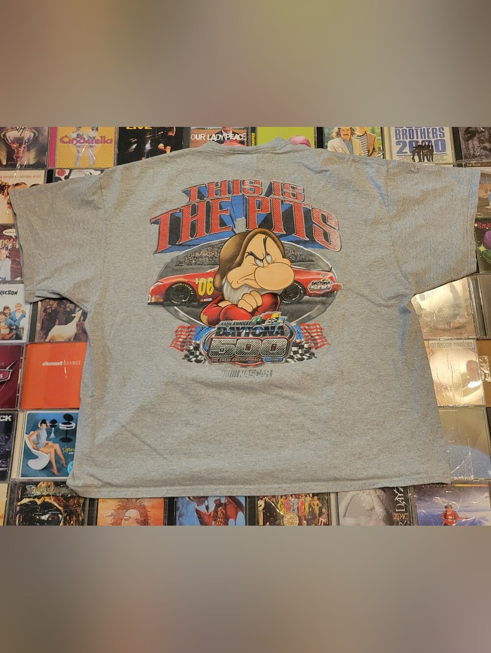 Disney Gray Tee with Grumpy Dwarf & Racing Graphics